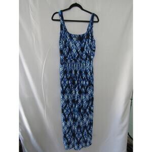 Blue Floral Maxi Dress sz 16W Boho Geometric Cruise Flowy Preppy Y2K Romantic